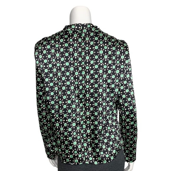 ZARA Black and Green Geo Print Mock Cowl Neck Top - Picture 3 of 7